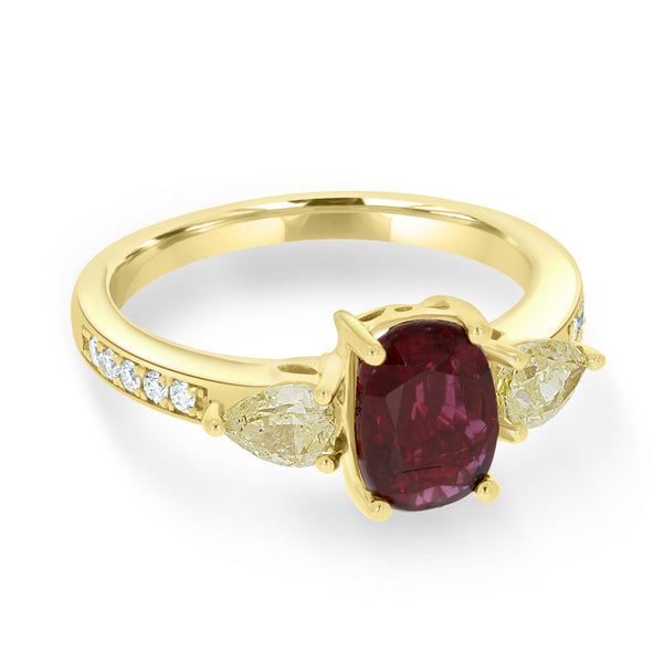 1.97Ct Ruby Ring With 0.69Tct Diamonds Set In 18K Yellow Gold