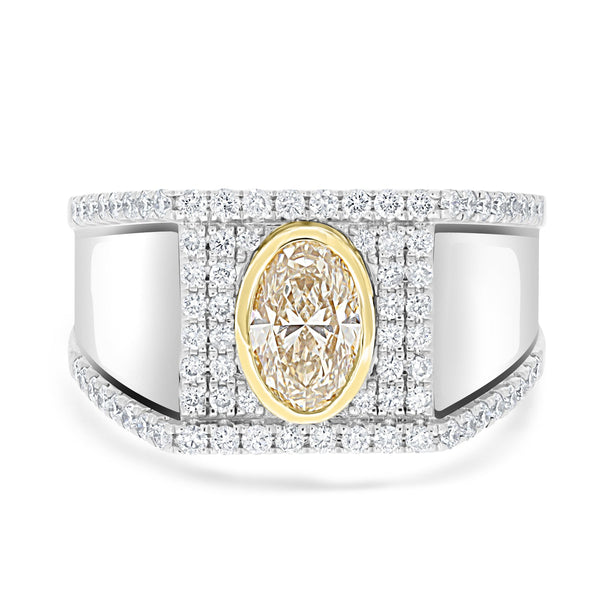 1.02ct Yellow Diamond Ring with 0.71ct Diamonds set in 14K Two Tone