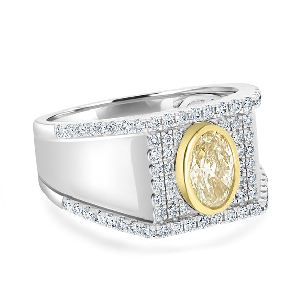 1.02ct Yellow Diamond Ring with 0.71ct Diamonds set in 14K Two Tone