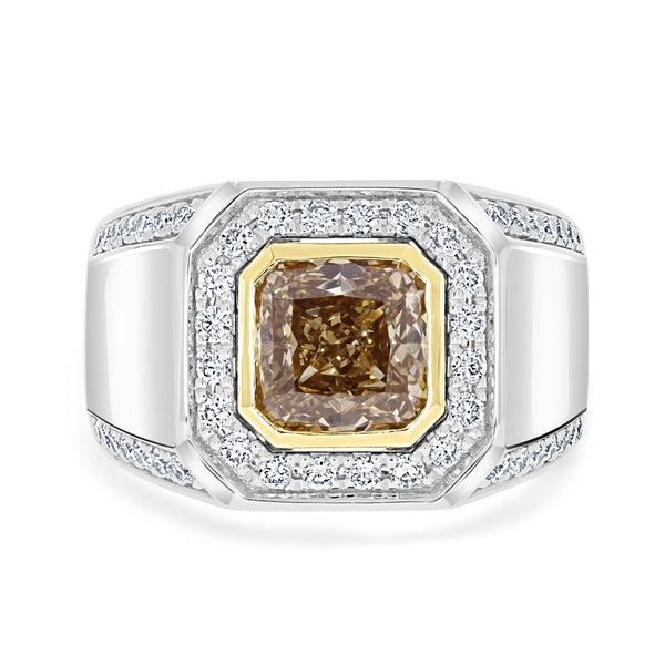 3.01ct Yellow Diamond Ring with 0.69ct Diamonds set in 14K Two Tone