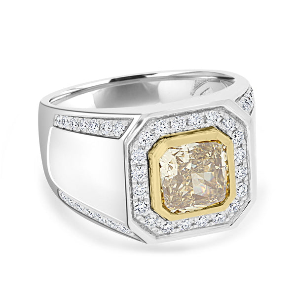 3.01ct Yellow Diamond Ring with 0.69ct Diamonds set in 14K Two Tone