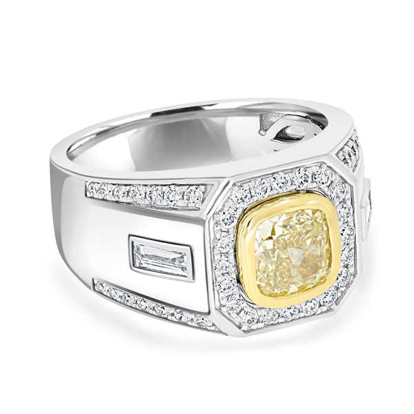 2ct Yellow Diamond Ring with 0.88ct Diamonds set in 14K Two Tone