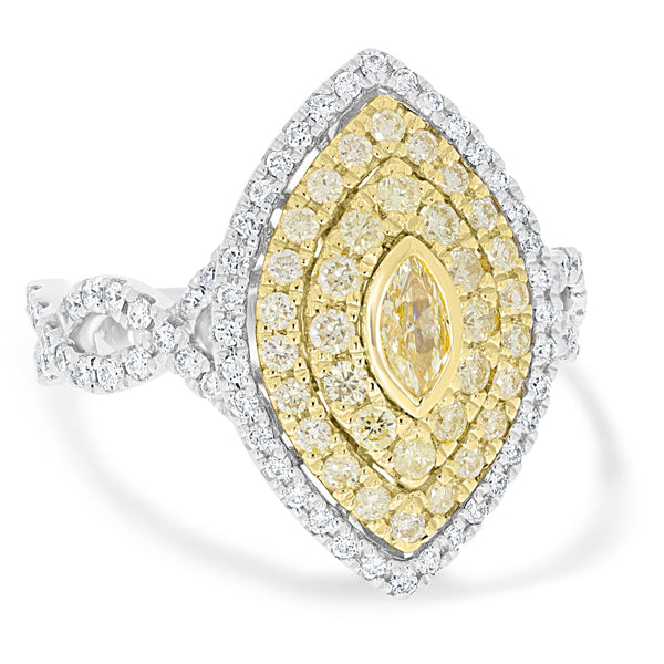 0.17ct Yellow Diamond Rings with 0.95tct Diamond set in 14K Two Tone Gold