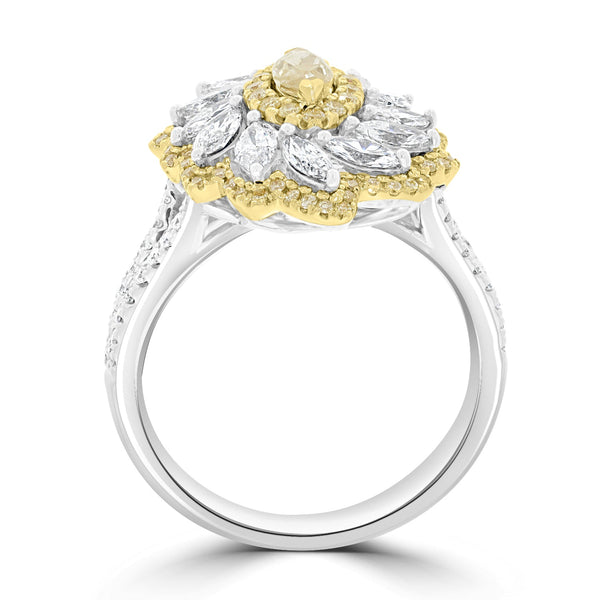 0.3ct Yellow Diamond Rings with 1.44tct Diamond set in 14K Two Tone Gold