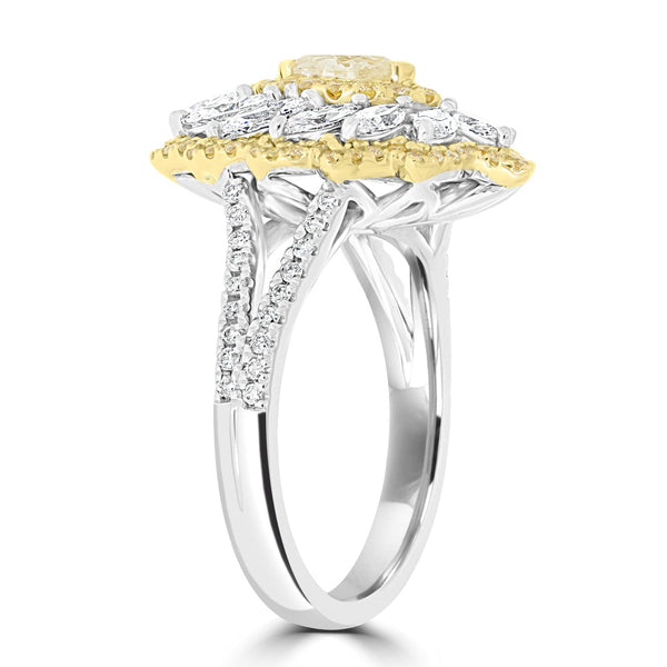 0.3ct Yellow Diamond Rings with 1.44tct Diamond set in 14K Two Tone Gold