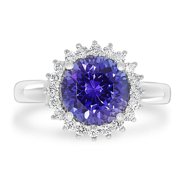 3.1ct Tanzanite Rings with 0.32tct Diamond set in 14K White Gold