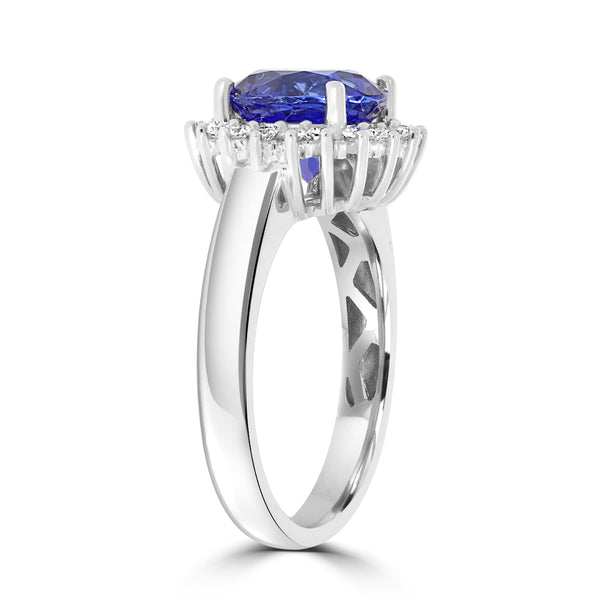 3.1ct Tanzanite Rings with 0.32tct Diamond set in 14K White Gold