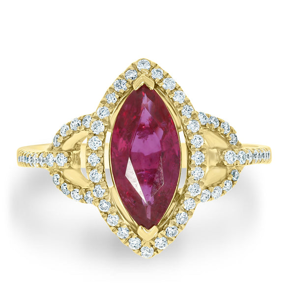 1.56Ct Ruby Ring With 0.36Tct Diamonds Set In 18K Yellow Gold