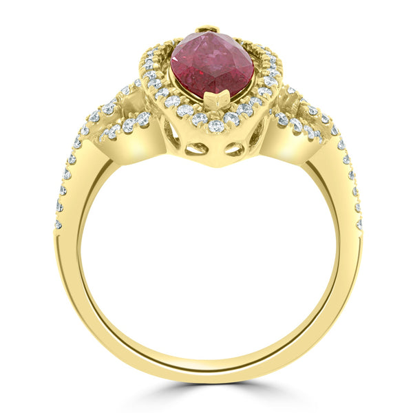 1.56Ct Ruby Ring With 0.36Tct Diamonds Set In 18K Yellow Gold