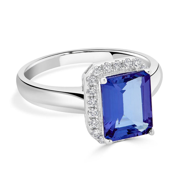 2.30ct Tanzanite ring with 0.19tct diamonds set in 14K white gold