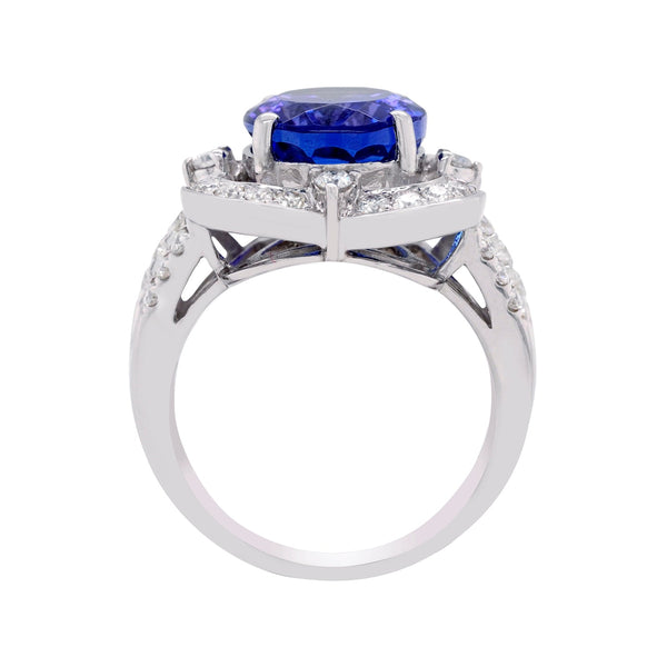 7.24Ct Tanzanite And 0.86Tct Diamond Set 14Kt White Gold Trident Band