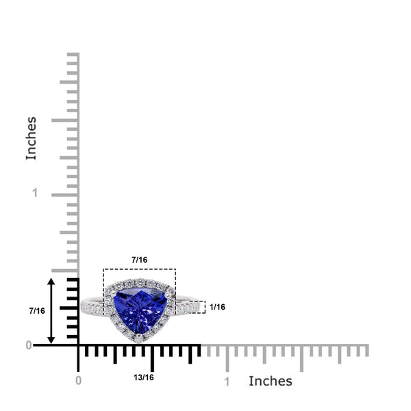 Trillion 2.16ct Tanzanite Ring With 0.38tct Diamond Halo In 14Kt White Gold