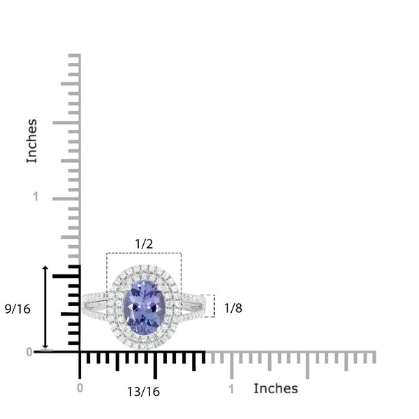 1.57 Tanzanite Rings with 0.35tct Diamond set in 14K White Gold