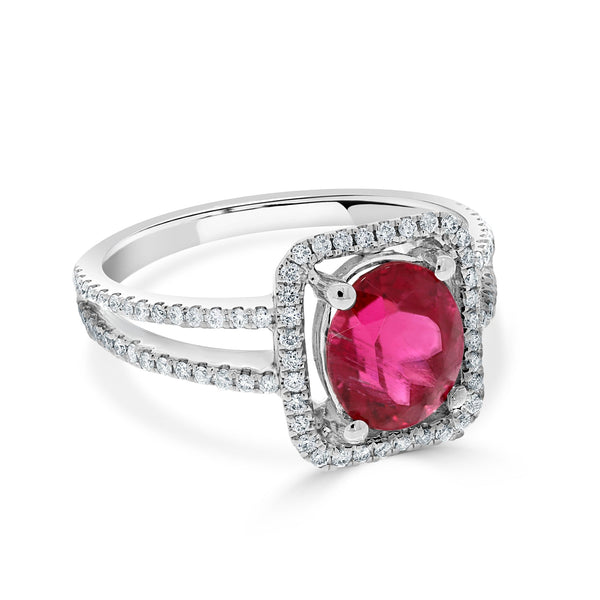 1.83ct Tourmaline Ring With 0.28tct Diamonds Set In 14kt White Gold