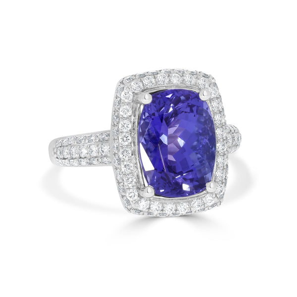 5.28 Tanzanite Rings with 0.89tct Diamond set in 18K White Gold