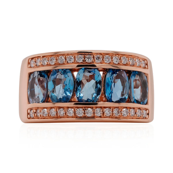 2.16ct Aquamarine ring with 0.22tct diamonds set in 14K rose gold