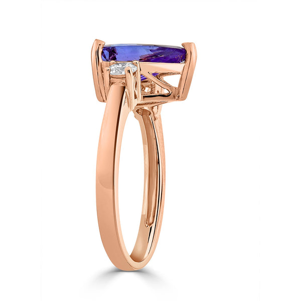 2.14ct Tanzanite ring with 0.30tct diamonds set in 14K rose gold