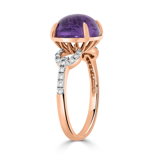 1.77ct Amethyst Rings with 0.18tct Diamond set in 14K Rose Gold