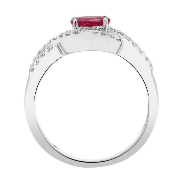 0.63ct Ruby Ring With 0.26tct Diamonds Set In 14kt White Gold