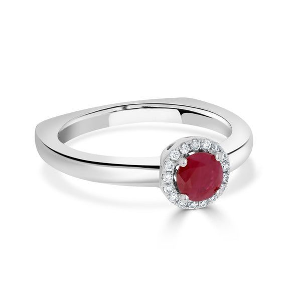 0.57Ct Ruby Ring With 0.09Tct Diamonds Set In 14K White Gold