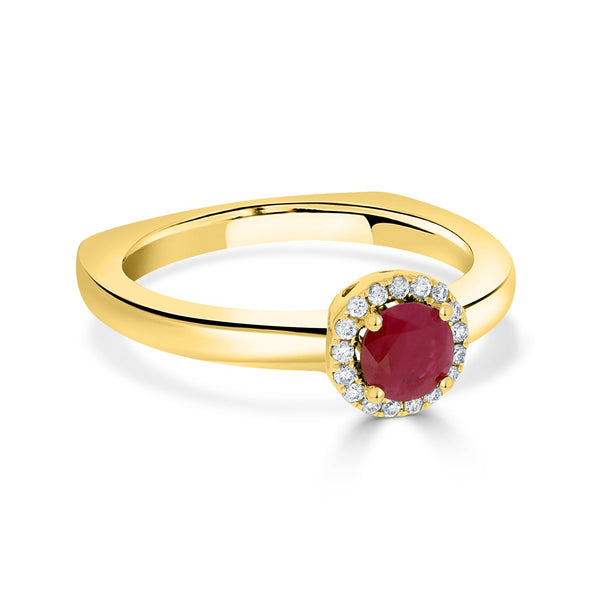 0.52Ct Ruby Ring With 0.09Tct Diamonds Set In 14K Yellow Gold