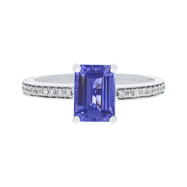 1.87ct Tanzanite ring with 0.14tct diamonds set in 14kt white gold