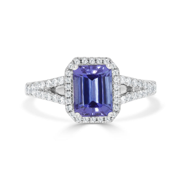 1.70ct Tanzanite Ring With 0.41tct Diamonds Set In 14K White Gold