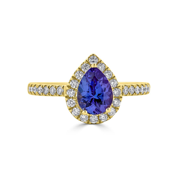 1.27ct Tanzanite ring with 0.43tct diamonds set in 14K yellow gold