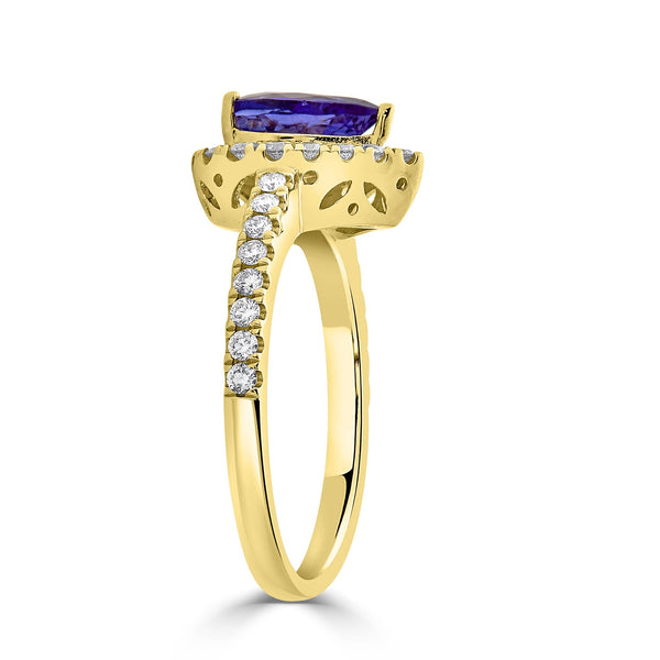 1.27ct Tanzanite ring with 0.43tct diamonds set in 14K yellow gold