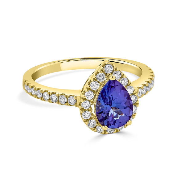 1.27ct Tanzanite ring with 0.43tct diamonds set in 14K yellow gold