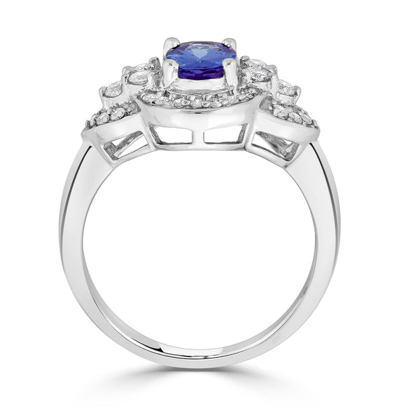 1.11ct Tanzanite ring with 0.35tct diamonds set in 14K white gold