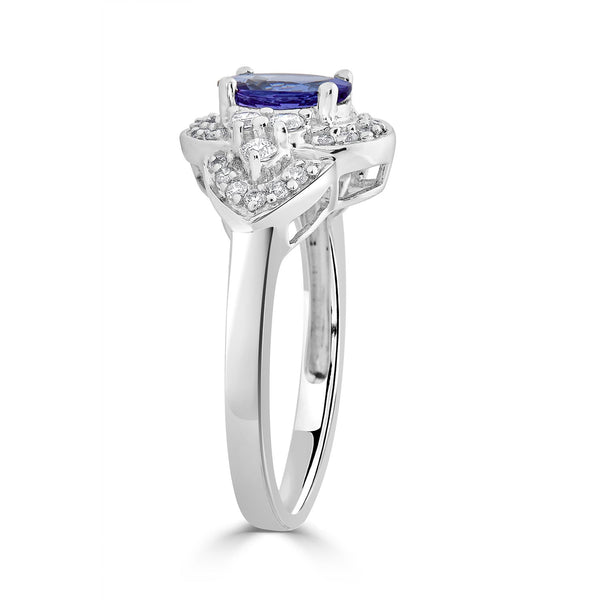 1.11ct Tanzanite ring with 0.35tct diamonds set in 14K white gold