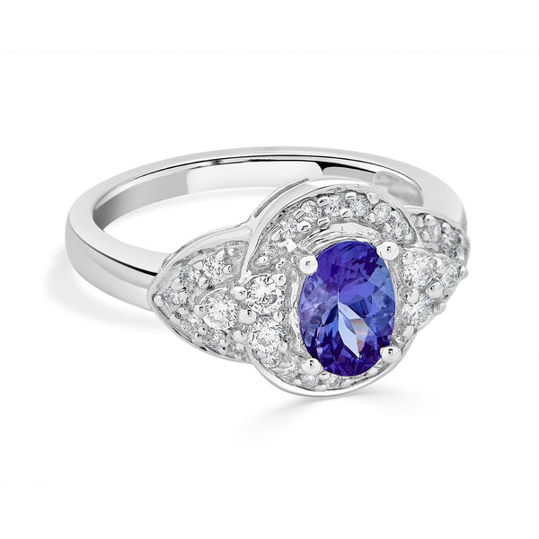 1.11ct Tanzanite ring with 0.35tct diamonds set in 14K white gold