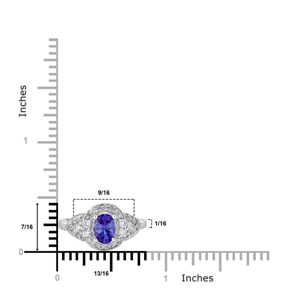 1.11ct Tanzanite ring with 0.35tct diamonds set in 14K white gold