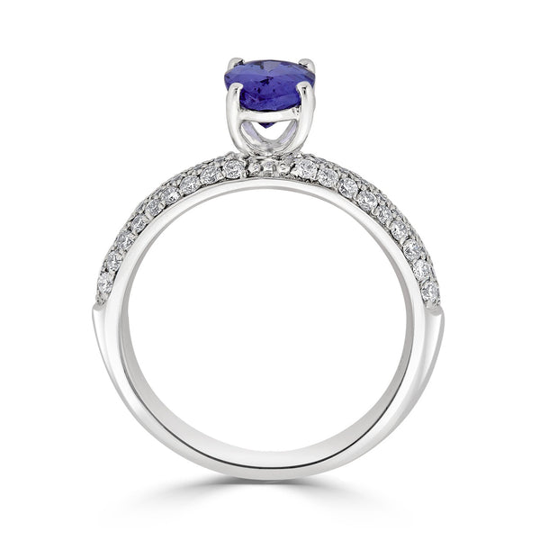 1.13ct Tanzanite ring with 0.50tct diamonds set in 14K white gold