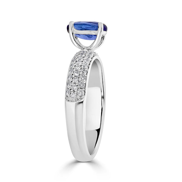 1.13ct Tanzanite ring with 0.50tct diamonds set in 14K white gold