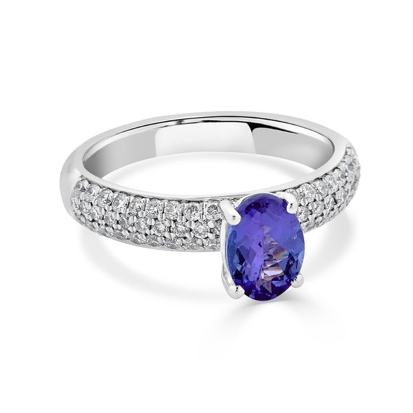 1.13ct Tanzanite ring with 0.50tct diamonds set in 14K white gold