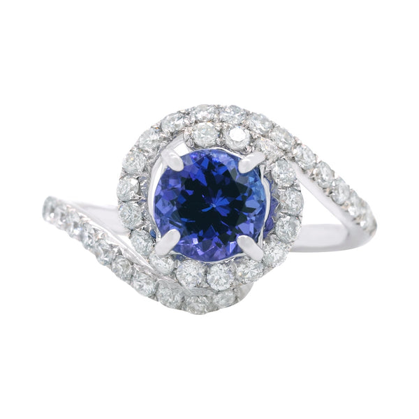 1.26ct Tanzanite ring with 0.67ct diamonds set in 14K white gold