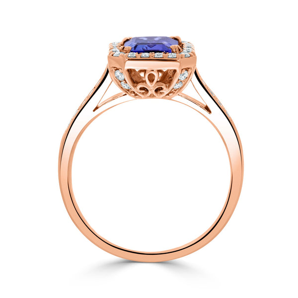 1.50ct Tanzanite ring with 0.36tct diamonds set in 14kt rose gold