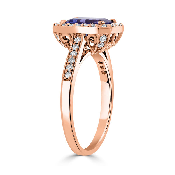 1.50ct Tanzanite ring with 0.36tct diamonds set in 14kt rose gold