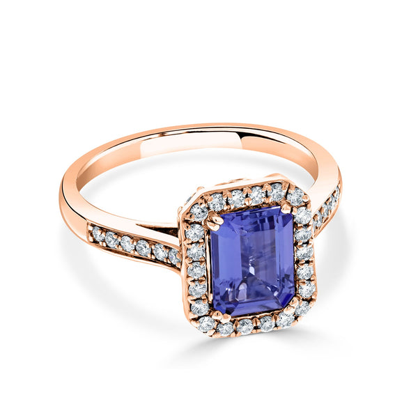 1.50ct Tanzanite ring with 0.36tct diamonds set in 14kt rose gold