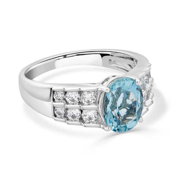 1.75ct Aquamarine ring with 0.35tct diamonds set in 14K white gold