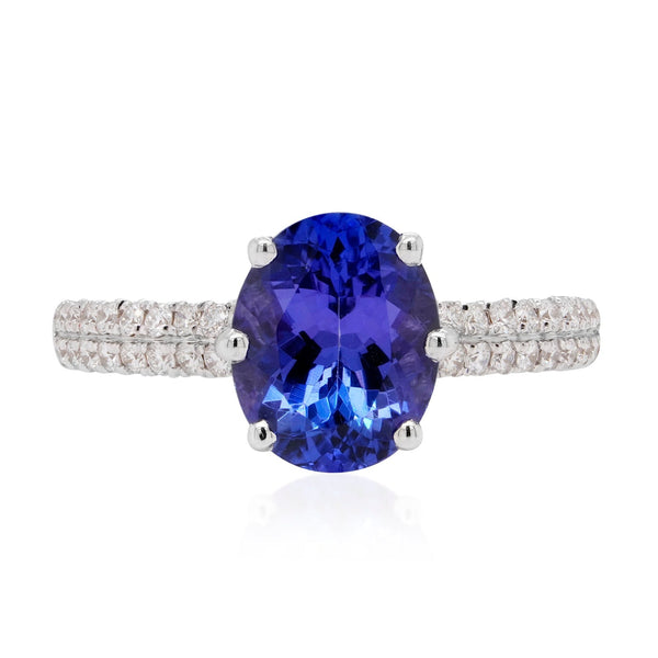 1.32ct Tanzanite ring with 0.25tct diamonds set in 14kt white gold