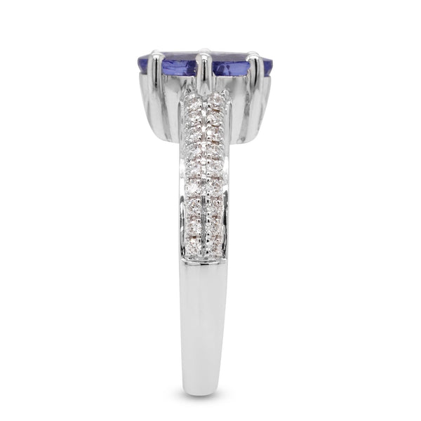 1.32ct Tanzanite ring with 0.25tct diamonds set in 14kt white gold