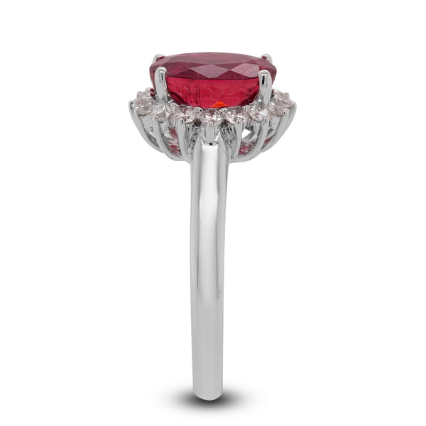 2.64ct Rubellite ring with 0.35tct diamonds set in 14K white gold