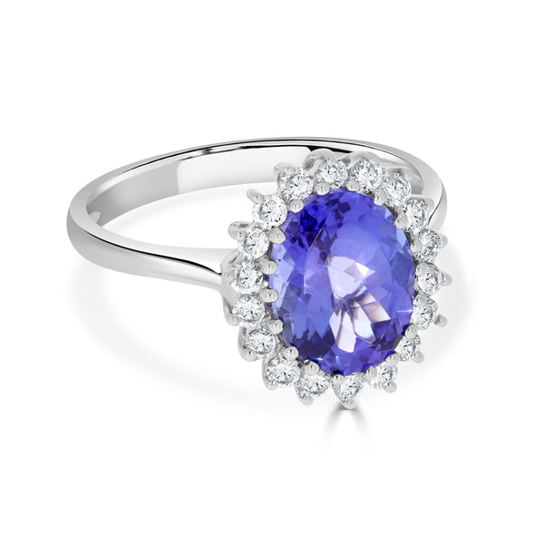 2.69ct Tanzanite Ring With 0.37tct Diamonds Set In 18K White Gold