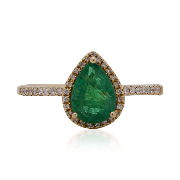 14K Yellow Gold Rings 1.11ct Emerald with 0.14tct Diamond Accents