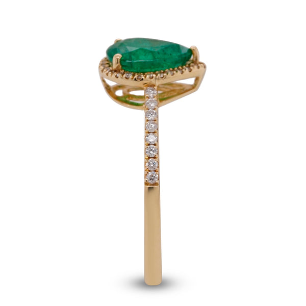 14K Yellow Gold Rings 1.11ct Emerald with 0.14tct Diamond Accents