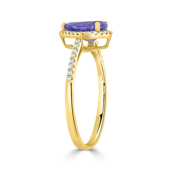 1.14 Tanzanite Rings with 0.18tct Diamond set in 14K Yellow Gold