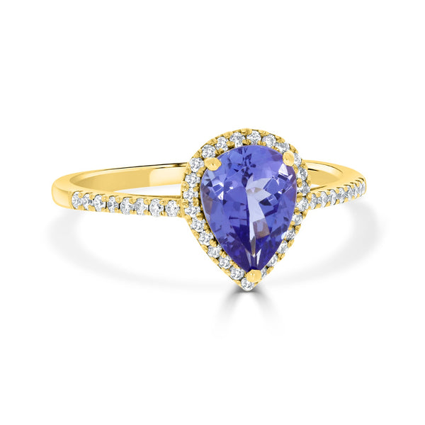 1.14 Tanzanite Rings with 0.18tct Diamond set in 14K Yellow Gold